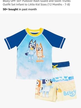 Bluey & Bingo Kids' Short-Sleeve Rash Guard Swim Set - Blue/Yellow